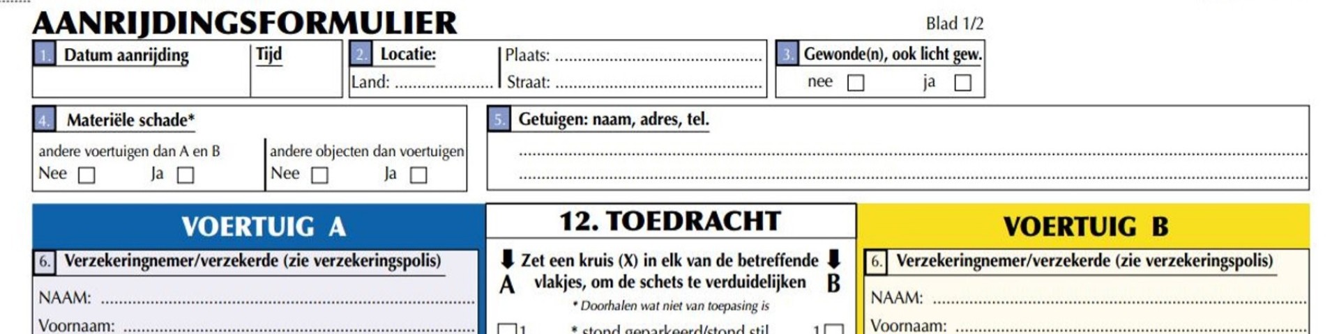 Schade gereden? dan schadeformulier juist invullen